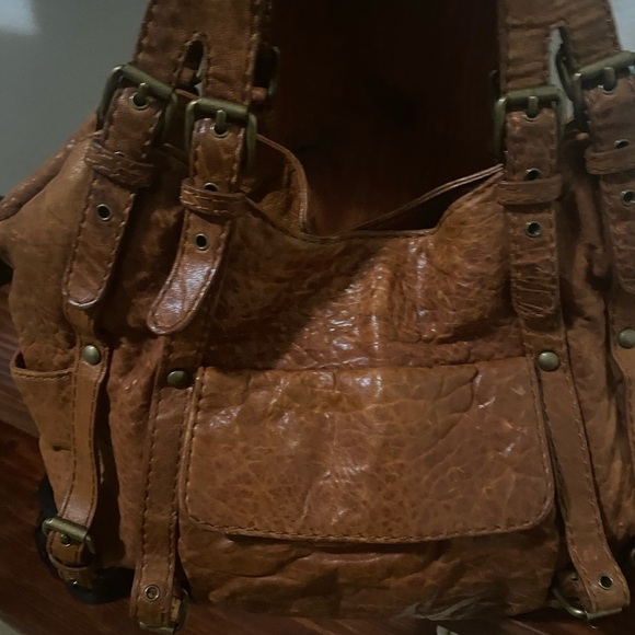 Kooba Cognac Pebble Leather Whipstitch Distressed Buckle Slouchy Large Hobo Bag - Picture 5 of 16